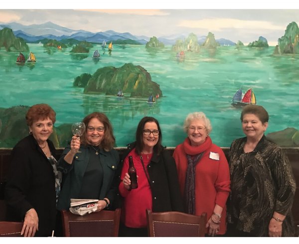 Title: 2018 February Meeting
Club: Algiers RW
Description: Algiers Republican Women know how to have a good time!!! Algiers Republican Women, starting 2nd from left, Marilyn Bernard, Secretary, Cathy Swann, long time member, Marlys Heindel, Scholarship Committee, know how to have a good time, along with; 1st from left, Bertha Smith, associate member, and last from right, Dorothy McCarty, Guest