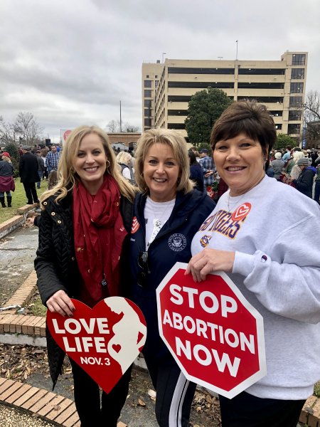 Title: Right to Life March in Monroe
Club: Ouachita Parish WRC
Description: Hundreds of Ouachita Parish citizens came together to stand for Life! The March started at First West Baptist Church and ended in Anna Gray Noe park by St. Francis Medical Center. Pictured below are Club Officers Misti Cordell, Angie Robert and Kathy Ray